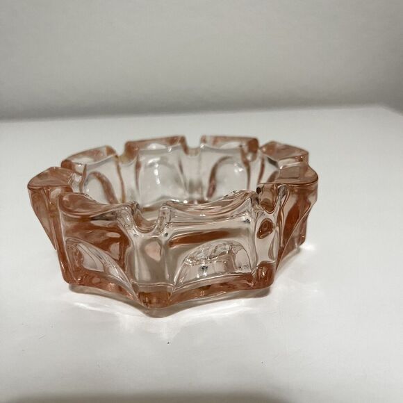 Vintage Toyo Glass Roller Ashtray Pink Round Scalloped Japan w/ Box - Picture 7 of 15